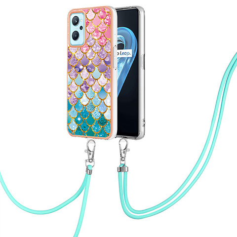 Funda Silicona Gel Goma Patron de Moda Carcasa con Acollador Cordon Lanyard Y03B para Realme 9i 4G Vistoso