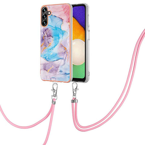 Funda Silicona Gel Goma Patron de Moda Carcasa con Acollador Cordon Lanyard Y03B para Samsung Galaxy A04s Azul