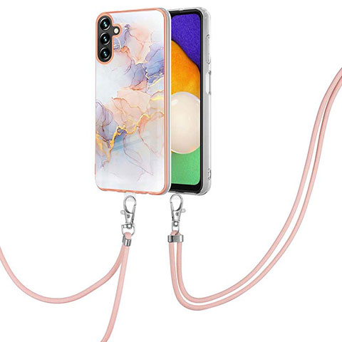 Funda Silicona Gel Goma Patron de Moda Carcasa con Acollador Cordon Lanyard Y03B para Samsung Galaxy A04s Purpura Claro