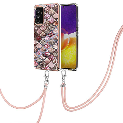 Funda Silicona Gel Goma Patron de Moda Carcasa con Acollador Cordon Lanyard Y03B para Samsung Galaxy A05s Marron