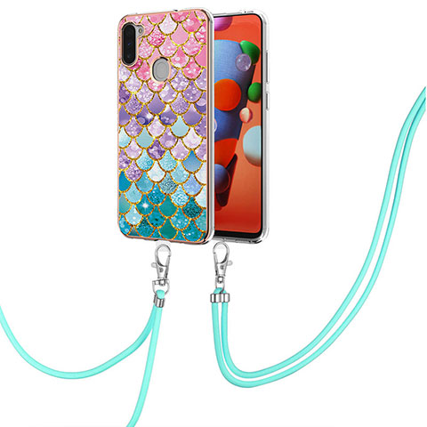 Funda Silicona Gel Goma Patron de Moda Carcasa con Acollador Cordon Lanyard Y03B para Samsung Galaxy A11 Vistoso