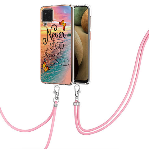 Funda Silicona Gel Goma Patron de Moda Carcasa con Acollador Cordon Lanyard Y03B para Samsung Galaxy A12 Multicolor