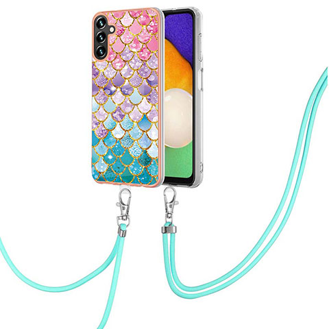 Funda Silicona Gel Goma Patron de Moda Carcasa con Acollador Cordon Lanyard Y03B para Samsung Galaxy A13 5G Vistoso