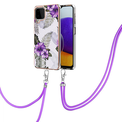 Funda Silicona Gel Goma Patron de Moda Carcasa con Acollador Cordon Lanyard Y03B para Samsung Galaxy A22 4G Morado