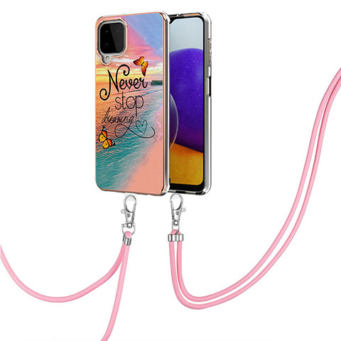 Funda Silicona Gel Goma Patron de Moda Carcasa con Acollador Cordon Lanyard Y03B para Samsung Galaxy A22 4G Multicolor