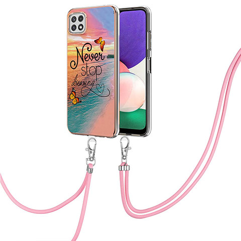 Funda Silicona Gel Goma Patron de Moda Carcasa con Acollador Cordon Lanyard Y03B para Samsung Galaxy A22 5G Multicolor