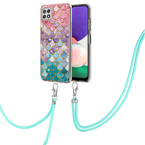 Funda Silicona Gel Goma Patron de Moda Carcasa con Acollador Cordon Lanyard Y03B para Samsung Galaxy A22 5G Vistoso