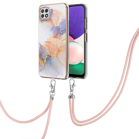 Funda Silicona Gel Goma Patron de Moda Carcasa con Acollador Cordon Lanyard Y03B para Samsung Galaxy A22s 5G Purpura Claro