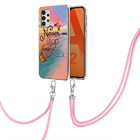 Funda Silicona Gel Goma Patron de Moda Carcasa con Acollador Cordon Lanyard Y03B para Samsung Galaxy A32 4G Multicolor