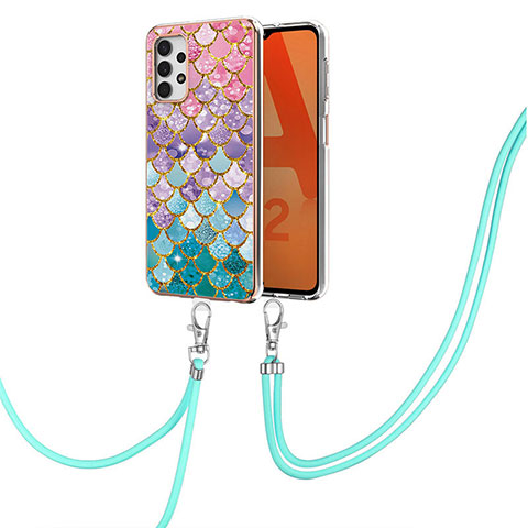 Funda Silicona Gel Goma Patron de Moda Carcasa con Acollador Cordon Lanyard Y03B para Samsung Galaxy A32 5G Vistoso