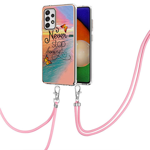 Funda Silicona Gel Goma Patron de Moda Carcasa con Acollador Cordon Lanyard Y03B para Samsung Galaxy A52 4G Multicolor