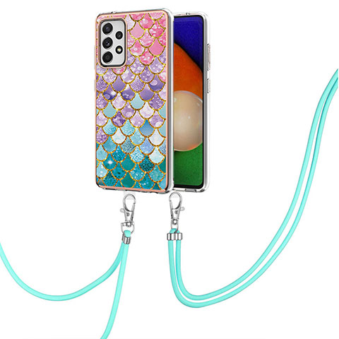 Funda Silicona Gel Goma Patron de Moda Carcasa con Acollador Cordon Lanyard Y03B para Samsung Galaxy A52s 5G Vistoso