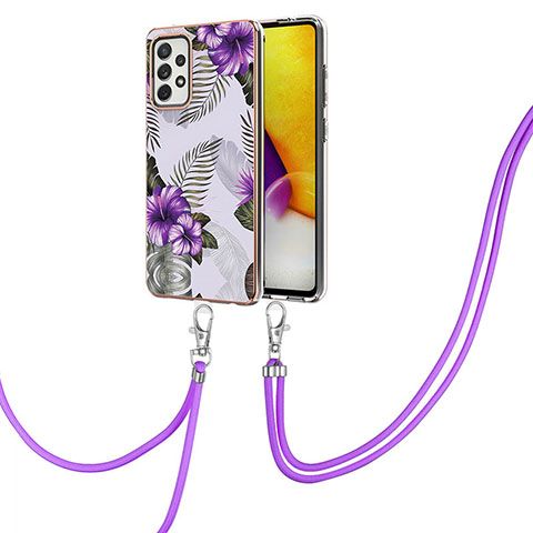 Funda Silicona Gel Goma Patron de Moda Carcasa con Acollador Cordon Lanyard Y03B para Samsung Galaxy A72 4G Morado