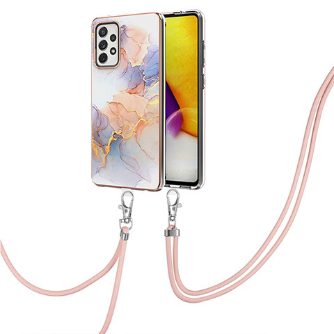 Funda Silicona Gel Goma Patron de Moda Carcasa con Acollador Cordon Lanyard Y03B para Samsung Galaxy A72 4G Purpura Claro