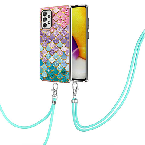 Funda Silicona Gel Goma Patron de Moda Carcasa con Acollador Cordon Lanyard Y03B para Samsung Galaxy A72 4G Vistoso