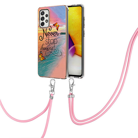 Funda Silicona Gel Goma Patron de Moda Carcasa con Acollador Cordon Lanyard Y03B para Samsung Galaxy A72 5G Multicolor