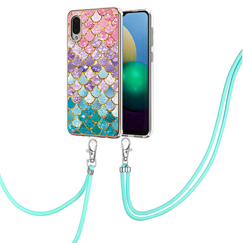 Funda Silicona Gel Goma Patron de Moda Carcasa con Acollador Cordon Lanyard Y03B para Samsung Galaxy M02 Vistoso