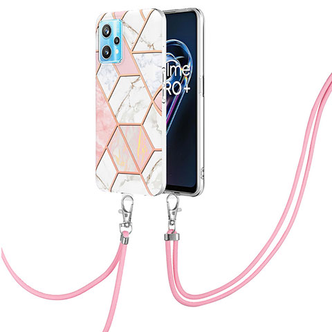 Funda Silicona Gel Goma Patron de Moda Carcasa con Acollador Cordon Lanyard Y04B para Realme 9 4G Rosa