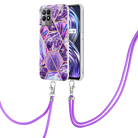 Funda Silicona Gel Goma Patron de Moda Carcasa con Acollador Cordon Lanyard Y04B para Realme Narzo 50 4G Morado