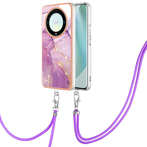 Funda Silicona Gel Goma Patron de Moda Carcasa con Acollador Cordon Lanyard Y05B para Huawei Honor Magic5 Lite 5G Purpura Claro