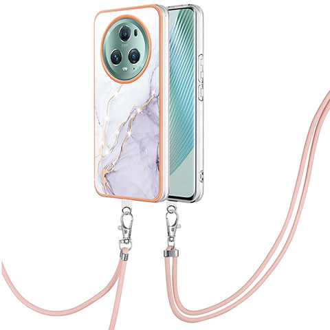 Funda Silicona Gel Goma Patron de Moda Carcasa con Acollador Cordon Lanyard Y05B para Huawei Honor Magic5 Pro 5G Blanco