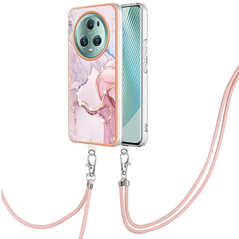 Funda Silicona Gel Goma Patron de Moda Carcasa con Acollador Cordon Lanyard Y05B para Huawei Honor Magic5 Pro 5G Rosa