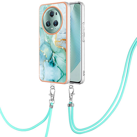 Funda Silicona Gel Goma Patron de Moda Carcasa con Acollador Cordon Lanyard Y05B para Huawei Honor Magic5 Pro 5G Verde