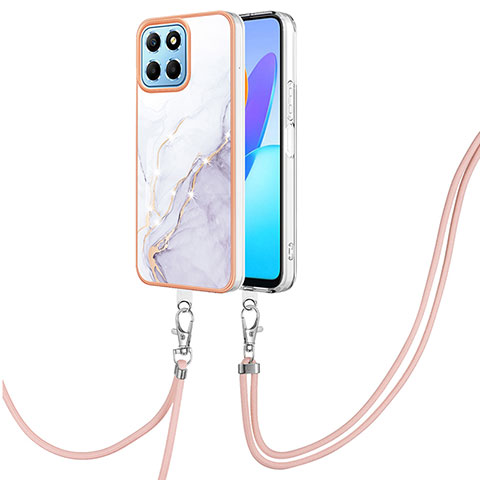 Funda Silicona Gel Goma Patron de Moda Carcasa con Acollador Cordon Lanyard Y05B para Huawei Honor X6 5G Blanco