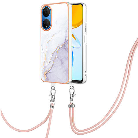 Funda Silicona Gel Goma Patron de Moda Carcasa con Acollador Cordon Lanyard Y05B para Huawei Honor X7 Blanco