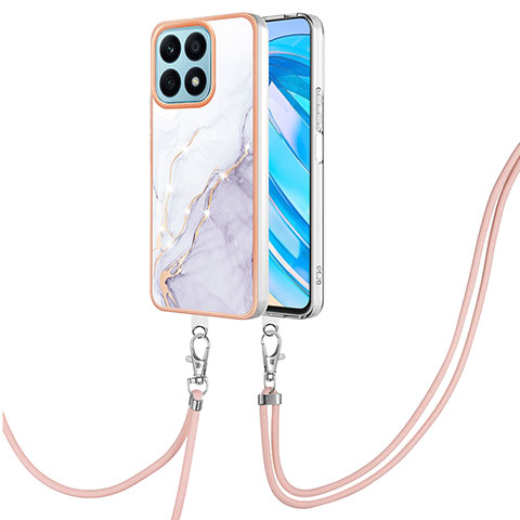 Funda Silicona Gel Goma Patron de Moda Carcasa con Acollador Cordon Lanyard Y05B para Huawei Honor X8a 4G Blanco