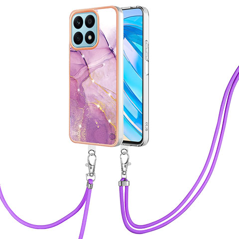 Funda Silicona Gel Goma Patron de Moda Carcasa con Acollador Cordon Lanyard Y05B para Huawei Honor X8a 4G Purpura Claro