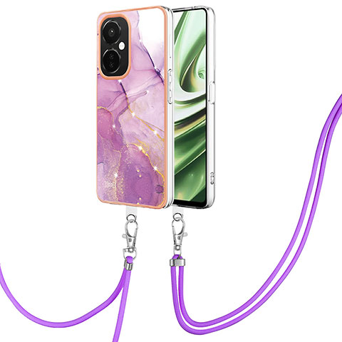 Funda Silicona Gel Goma Patron de Moda Carcasa con Acollador Cordon Lanyard Y05B para OnePlus Nord CE 3 5G Purpura Claro