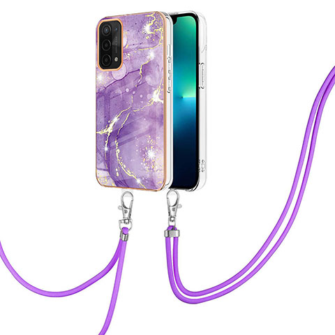 Funda Silicona Gel Goma Patron de Moda Carcasa con Acollador Cordon Lanyard Y05B para OnePlus Nord N200 5G Morado