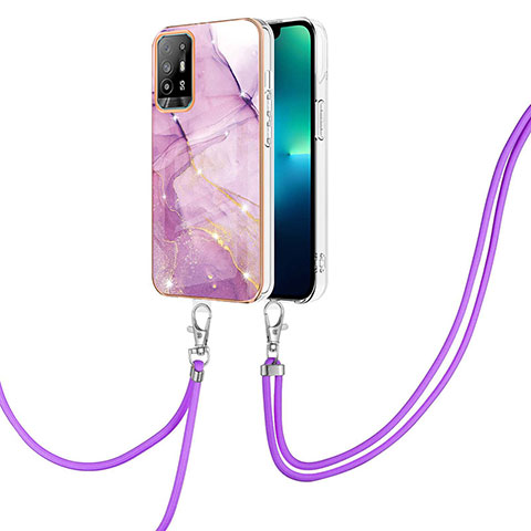 Funda Silicona Gel Goma Patron de Moda Carcasa con Acollador Cordon Lanyard Y05B para Oppo A94 5G Purpura Claro