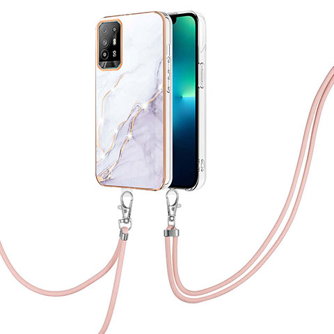 Funda Silicona Gel Goma Patron de Moda Carcasa con Acollador Cordon Lanyard Y05B para Oppo A95 5G Blanco