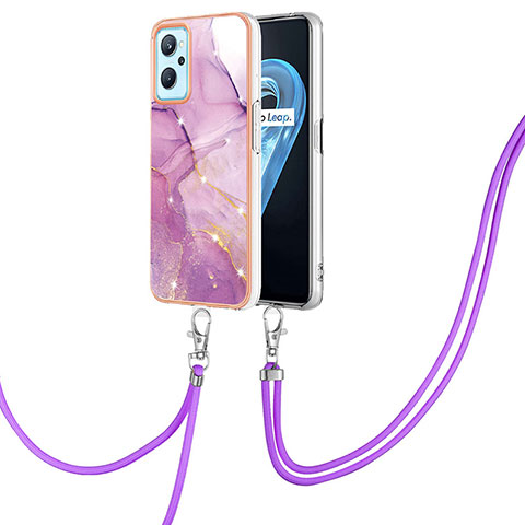 Funda Silicona Gel Goma Patron de Moda Carcasa con Acollador Cordon Lanyard Y05B para Oppo A96 4G Purpura Claro