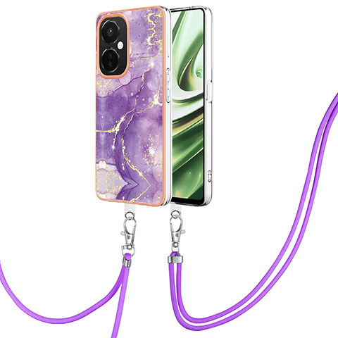 Funda Silicona Gel Goma Patron de Moda Carcasa con Acollador Cordon Lanyard Y05B para Oppo K11x 5G Morado