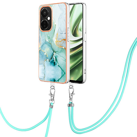 Funda Silicona Gel Goma Patron de Moda Carcasa con Acollador Cordon Lanyard Y05B para Oppo K11x 5G Verde