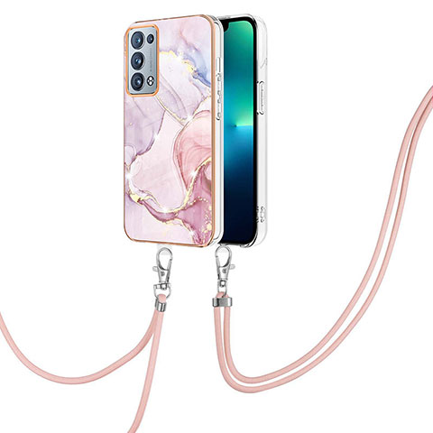 Funda Silicona Gel Goma Patron de Moda Carcasa con Acollador Cordon Lanyard Y05B para Oppo Reno6 Pro+ Plus 5G Rosa