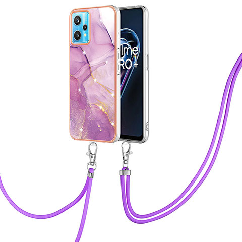 Funda Silicona Gel Goma Patron de Moda Carcasa con Acollador Cordon Lanyard Y05B para Realme 9 4G Purpura Claro