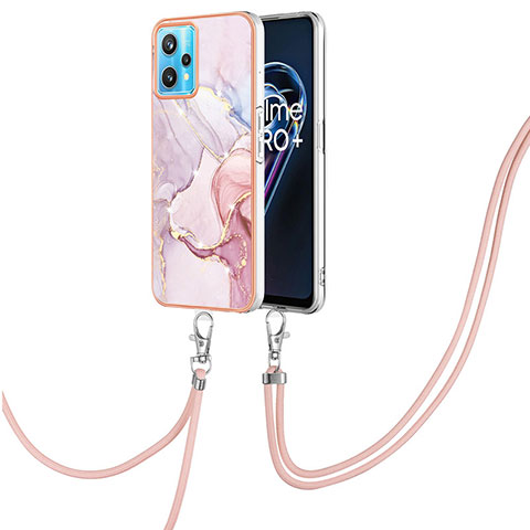 Funda Silicona Gel Goma Patron de Moda Carcasa con Acollador Cordon Lanyard Y05B para Realme 9 Pro+ Plus 5G Rosa