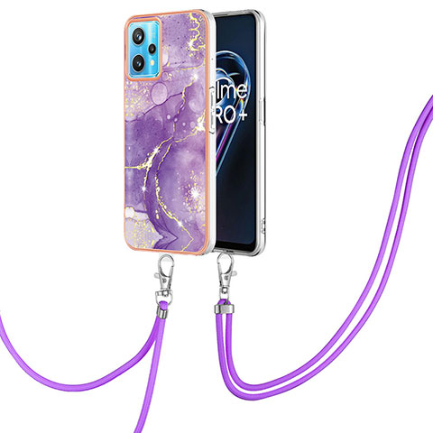 Funda Silicona Gel Goma Patron de Moda Carcasa con Acollador Cordon Lanyard Y05B para Realme Q5 5G Morado