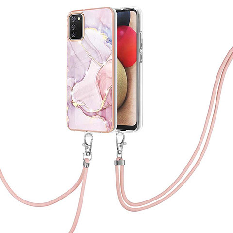 Funda Silicona Gel Goma Patron de Moda Carcasa con Acollador Cordon Lanyard Y05B para Samsung Galaxy A03s Rosa