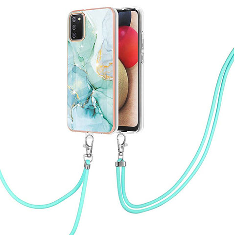 Funda Silicona Gel Goma Patron de Moda Carcasa con Acollador Cordon Lanyard Y05B para Samsung Galaxy A03s Verde