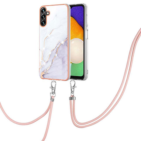 Funda Silicona Gel Goma Patron de Moda Carcasa con Acollador Cordon Lanyard Y05B para Samsung Galaxy A04s Blanco