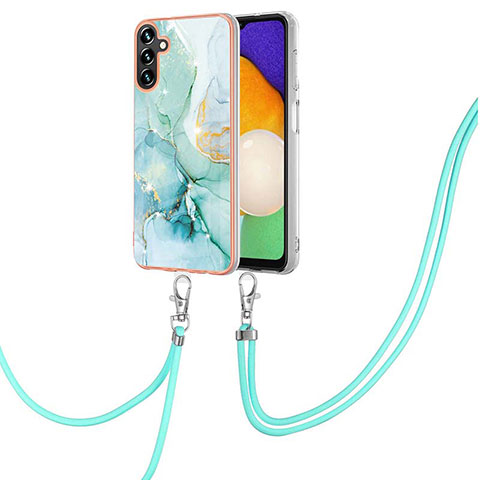 Funda Silicona Gel Goma Patron de Moda Carcasa con Acollador Cordon Lanyard Y05B para Samsung Galaxy A04s Verde