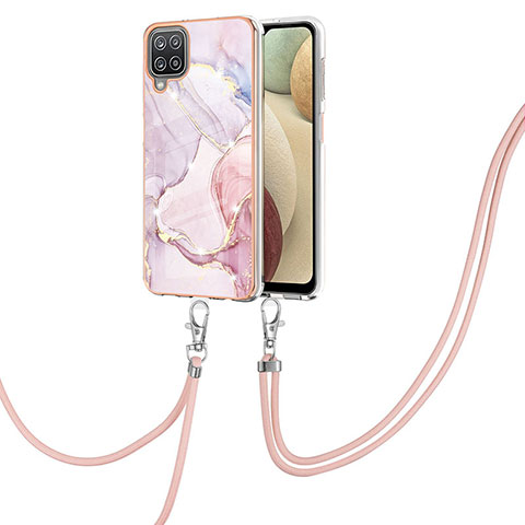 Funda Silicona Gel Goma Patron de Moda Carcasa con Acollador Cordon Lanyard Y05B para Samsung Galaxy A12 5G Rosa