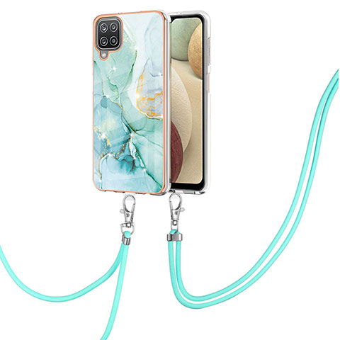 Funda Silicona Gel Goma Patron de Moda Carcasa con Acollador Cordon Lanyard Y05B para Samsung Galaxy A12 5G Verde