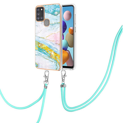 Funda Silicona Gel Goma Patron de Moda Carcasa con Acollador Cordon Lanyard Y05B para Samsung Galaxy A21s Vistoso