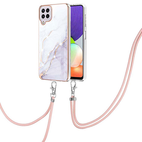 Funda Silicona Gel Goma Patron de Moda Carcasa con Acollador Cordon Lanyard Y05B para Samsung Galaxy A22 4G Blanco